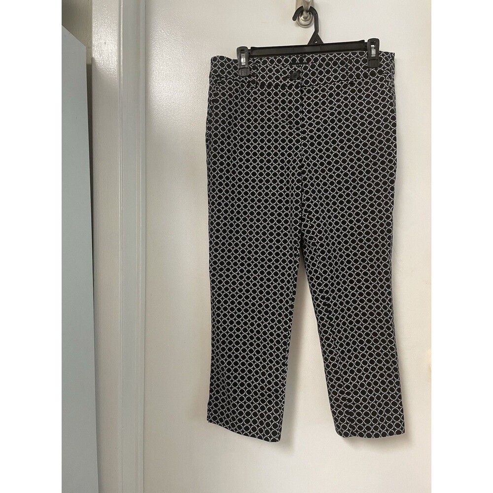 Women’s Black & White Geometric Print Pants Regular Fit Size 6 Black White